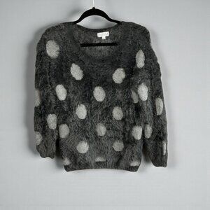 Joseph A Sweater Gray Fuzzy Polka Dot Long Sleeves Size Medium